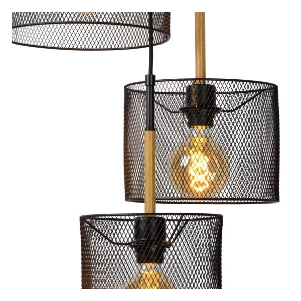 Lucide BASKETT - Hanglamp - 3xE27 - Zwart - detail 4